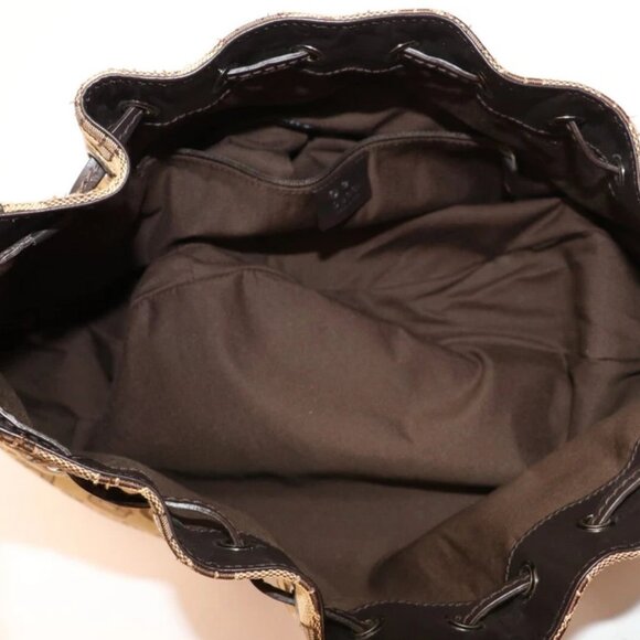 Gucci Horsebit Drawstring Hobo Canvas Leather Trim - Brown - Picture 5 of 16